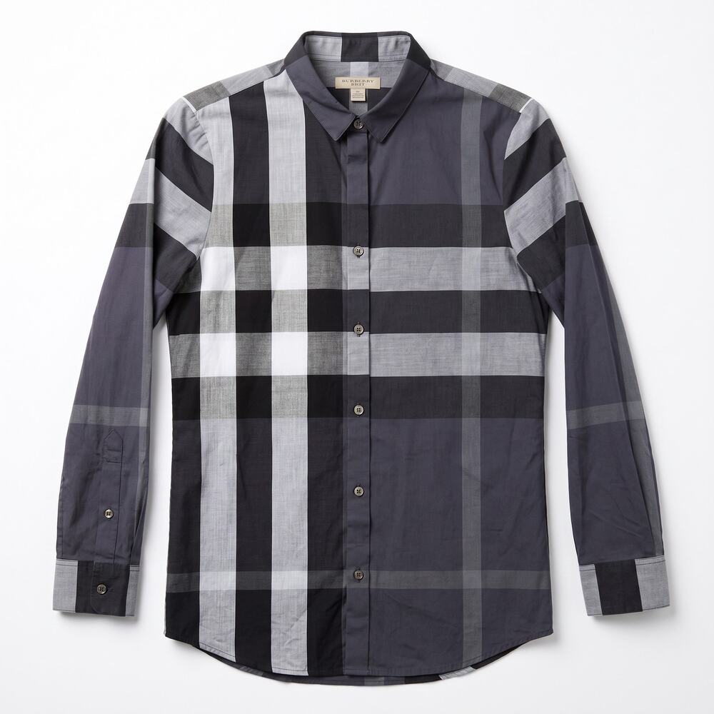 Burberry Brit Long Sleeve Button-Up Shirt Blue Gray Nova Check Men's Small Lux